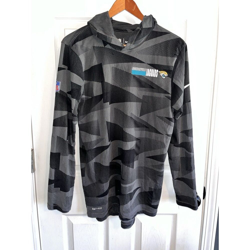 NFL Jacksonville Jaguars Nike Dri Fit Tee Long‎ Sleeve Hooded Mens S - Picture 2 of 6